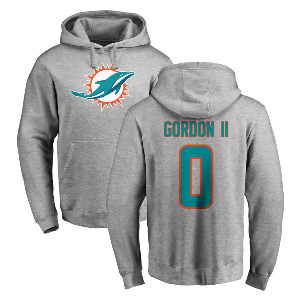 M.Dolphins #0 Ollie Gordon II Player Gray LOGO Pullover Hoodies Limited Ldoa Stitched Jerseys