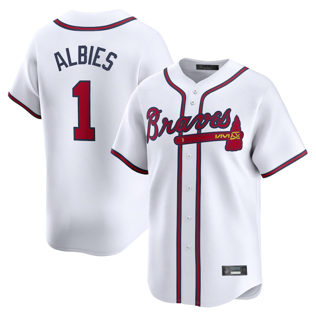 A.Braves #1 Ozzie Albies Player White Limited Home Game Ldoa Stitched Jerseys
