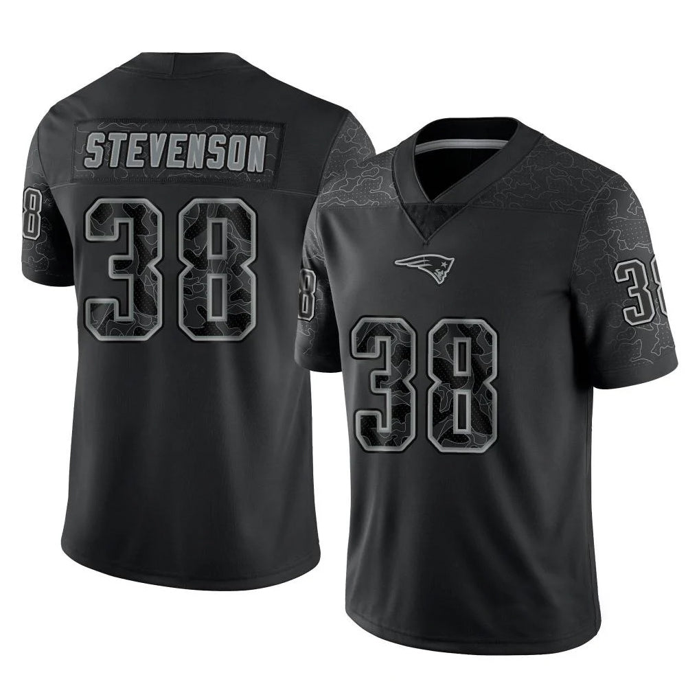 NE.Patriots #38 Rhamondre Stevenson Player Black Reflective LImited Home Game Ldoa Stitched Jerseys