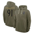 B.Ravens #91 Trey Hendrickson Player Olive Salute to Service Hoodie Ldoa Stitched Jerseys