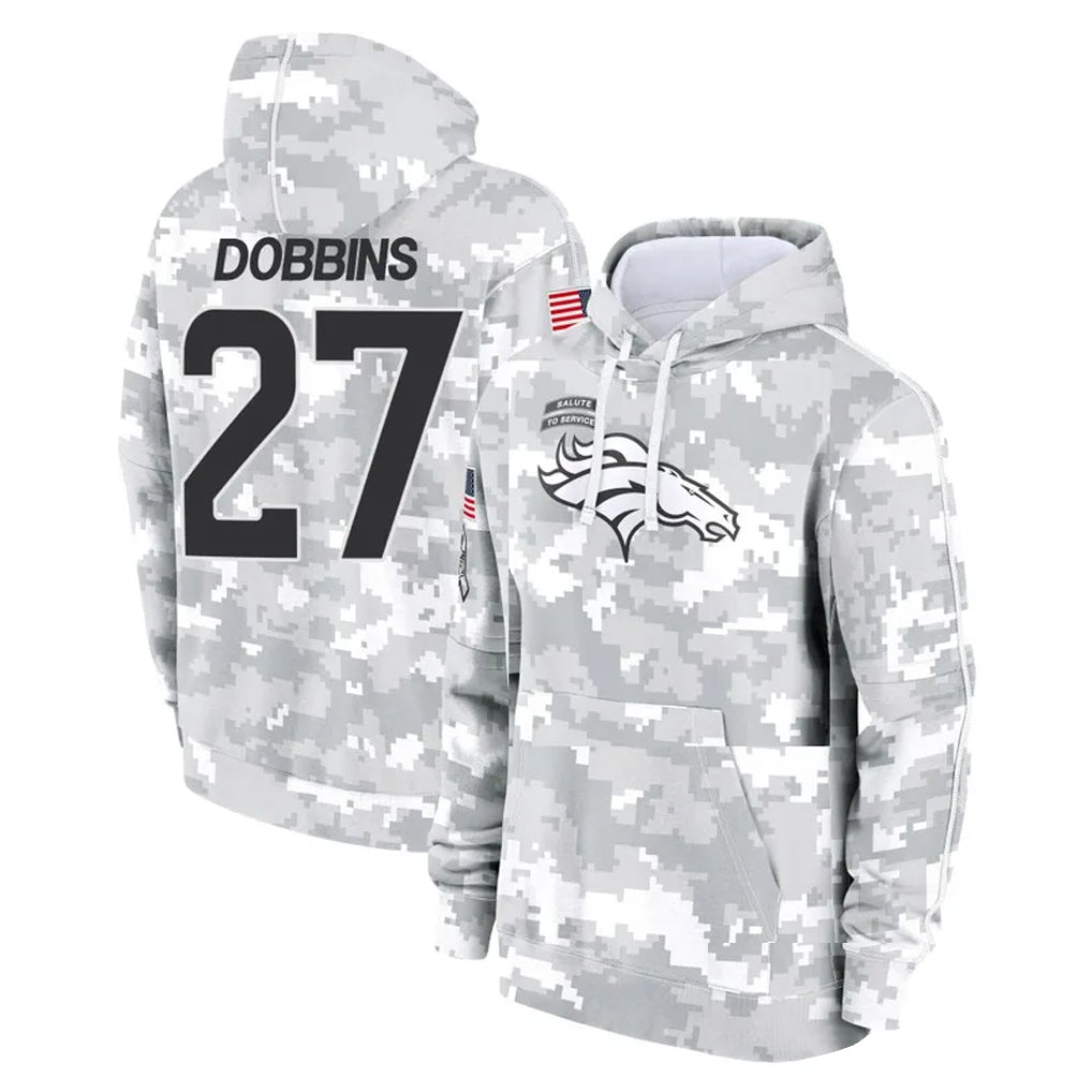 D.Broncos #27 J.K. Dobbins Player Arctic Camo Salute to Service Hoodies Limited Game Ldoa Stitched Jerseys