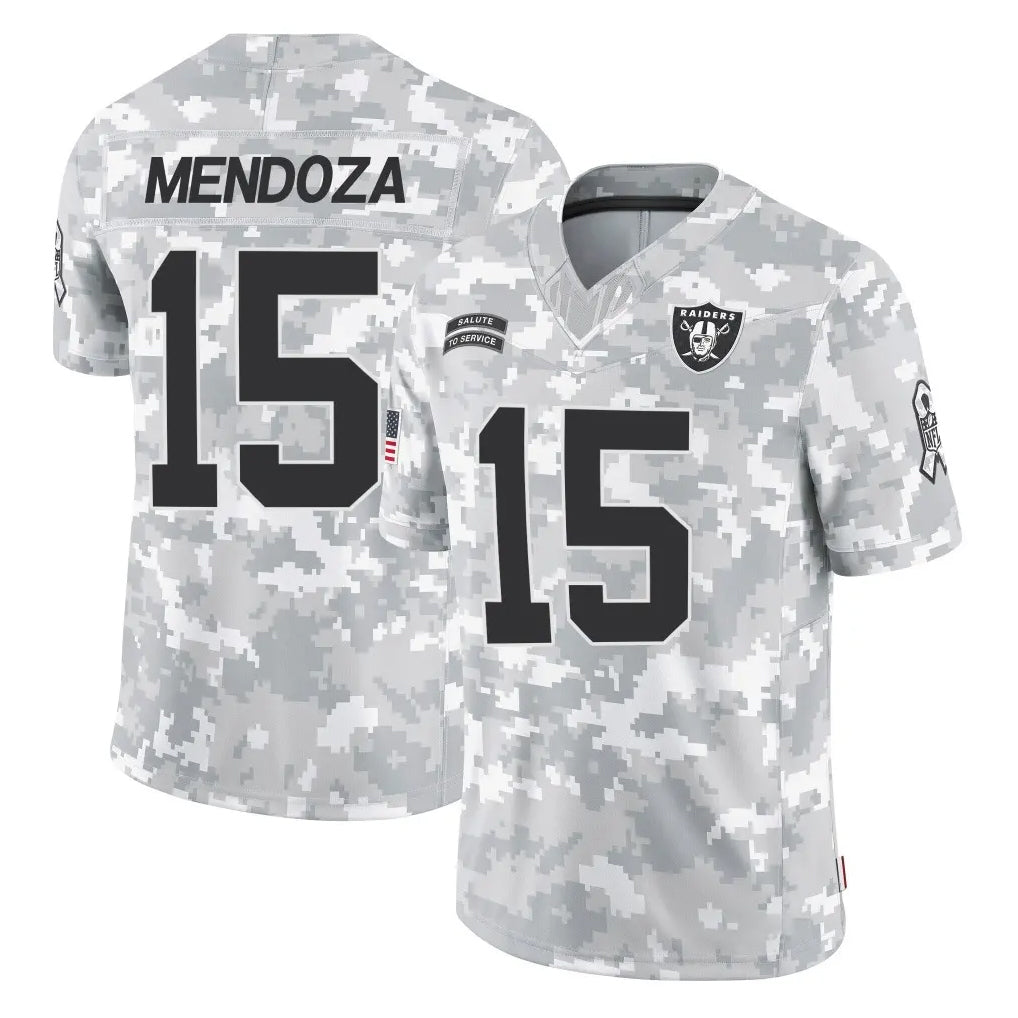 LV.Raiders #15 Fernando Mendoza Player Arctic Camo Salute To Service Limited Game Ldoa Stitched Jerseys