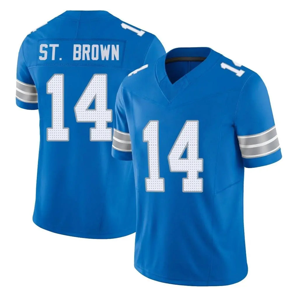 D.Lions #14 Amon-Ra St. Brown Player Blue Limited Vapor F.U.S.E. Alternate Home Game Ldoa Stitched Jerseys