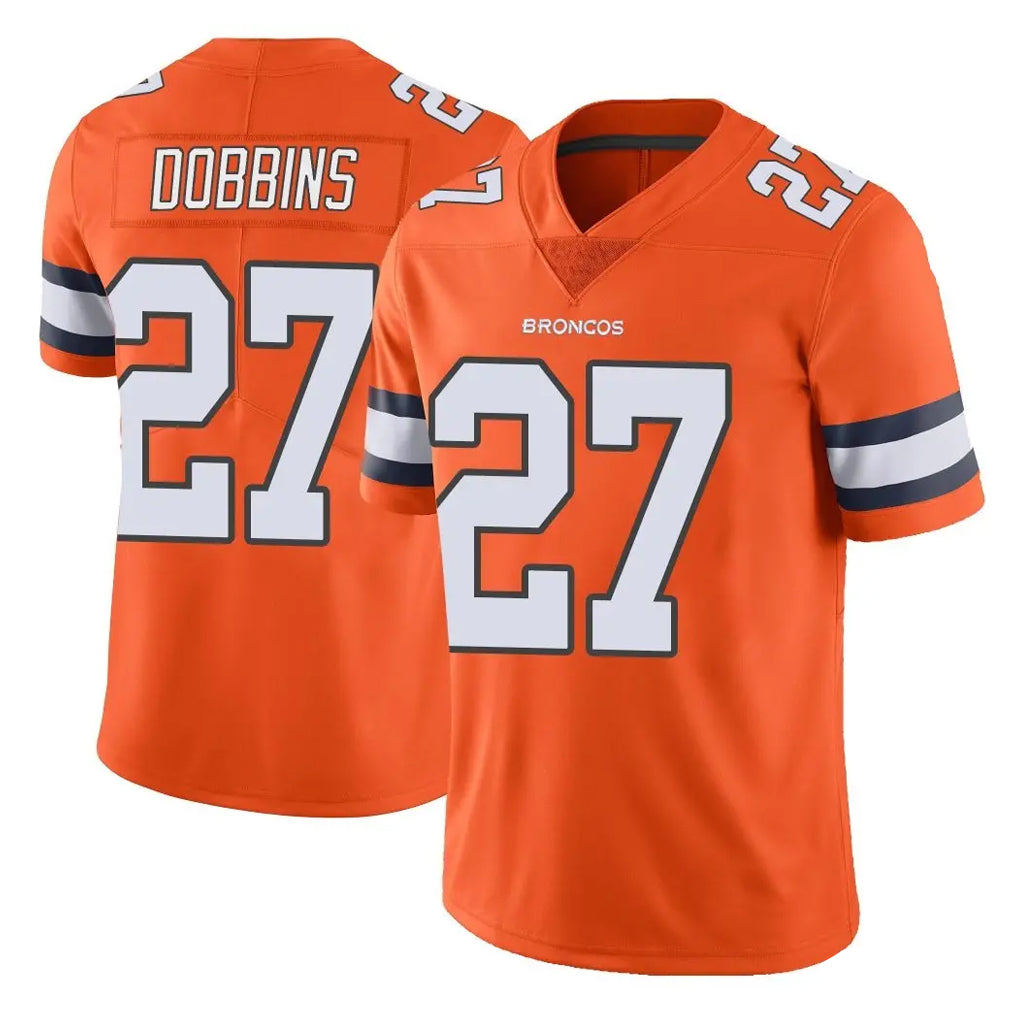 D.Broncos #27 J.K. Dobbins Player Orange Vapor Untouchable Limited Home Game Ldoa Stitched Jerseys