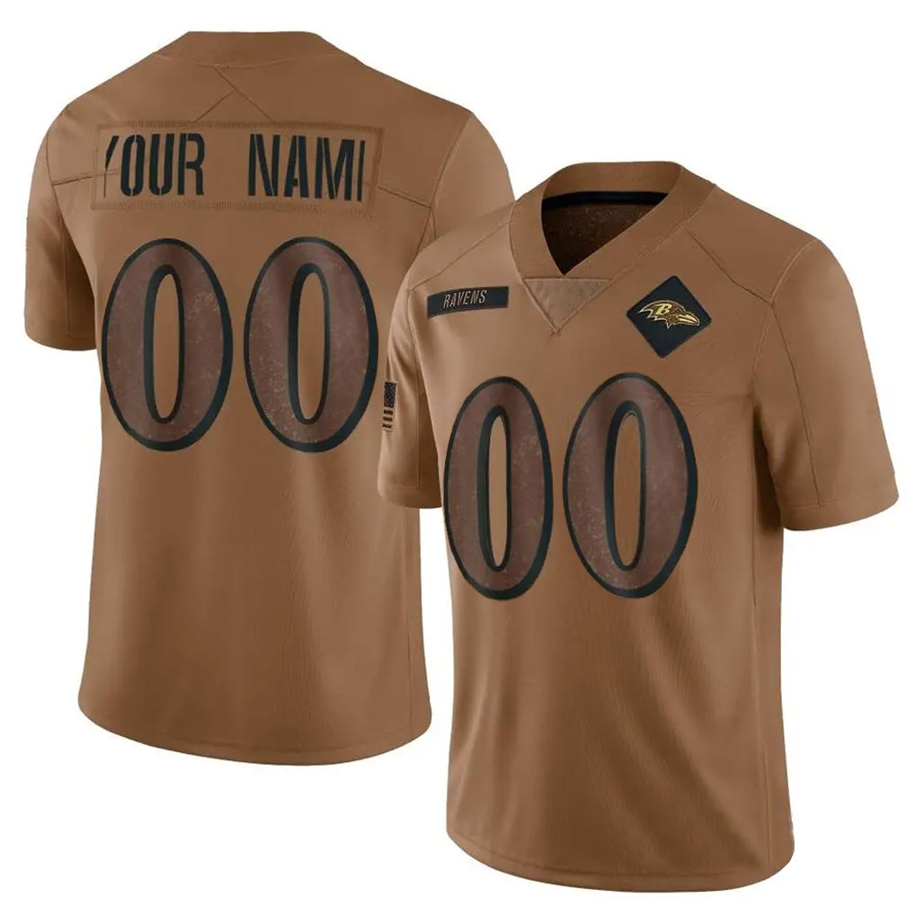 Custom B.Ravens Brown Salute To Service Limited Any Name & Numbers Ldoa Stitched Jerseys
