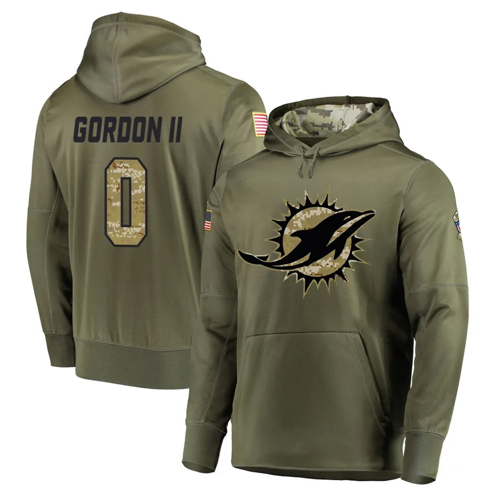 M.Dolphins #0 Ollie Gordon II Player Olive Salute to Service Pullover Hoodies Home Game Ldoa Stitched Jerseys