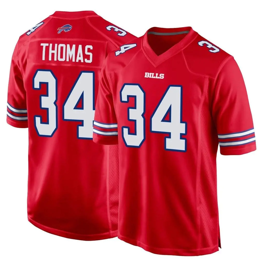 B.Bills #34 Thurman Thomas Player Red Home Game Ldoa Stitched Jerseys