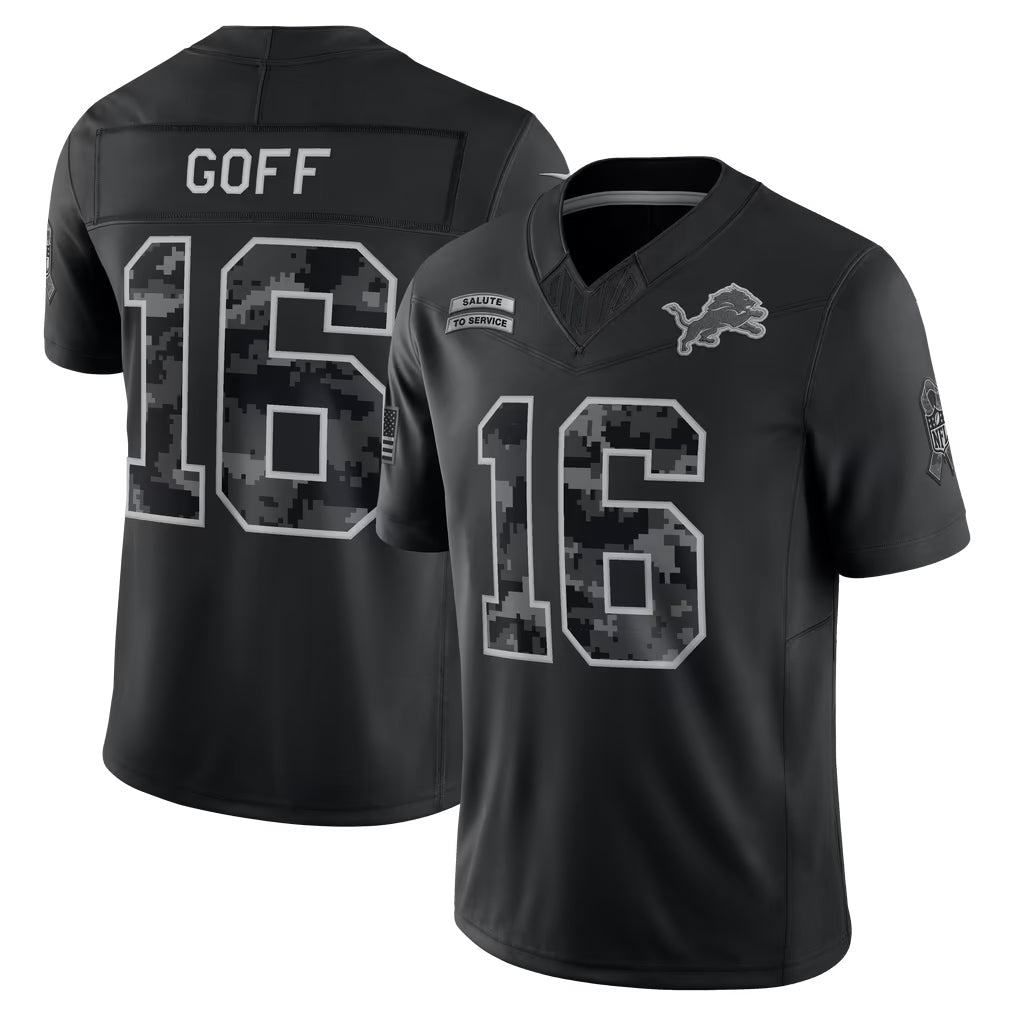 D.Lions #16 Jared Goff Player Black Limited 2026 Salute to Service Home Game Ldoa Stitched Jerseys