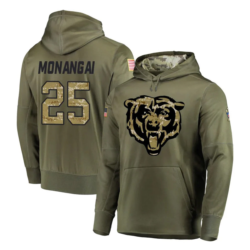 C.Bears #25 Kyle Monangai Player Olive Salute to Service Pullover Hoodies Home Game Ldoa Stitched Jerseys