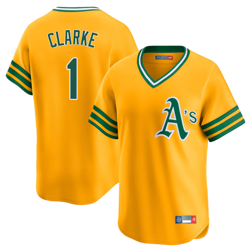 Athletics #1 Denzel Clarke Player Gold Cooperstown Collection T-shirt Game Ldoa Stitched Jerseys