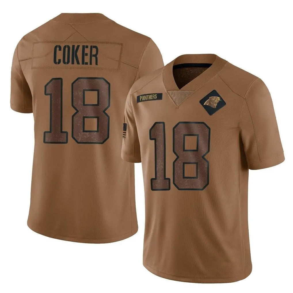 C.Panthers #18 Jalen Coker Player Brown Salute to Service Limited Ldoa Stitched Jerseys