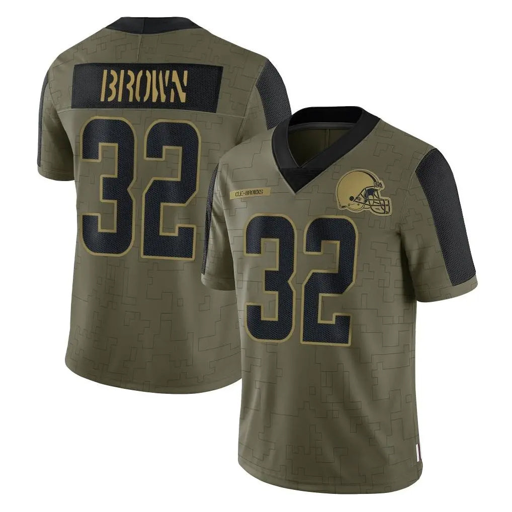 C.Browns #32 Jim Brown Player Olive Salute to Service Limited Home Game Ldoa Stitched Jerseys