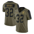 C.Browns #32 Jim Brown Player Olive Salute to Service Limited Home Game Ldoa Stitched Jerseys