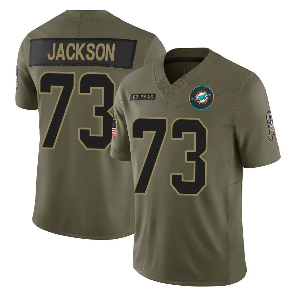 M.Dolphins #73 Austin Jackson Player Olive 2025 Salute To Service Limited Game Ldoa Stitched Jerseys
