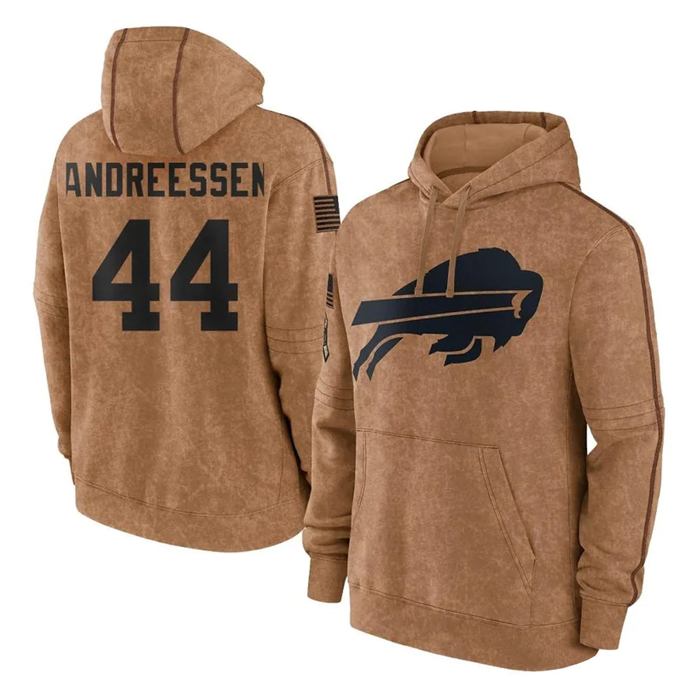 B.Bills #44 Joe Andreessen Player Brown Salute to Service Hoodies Ldoa Stitched Jerseys
