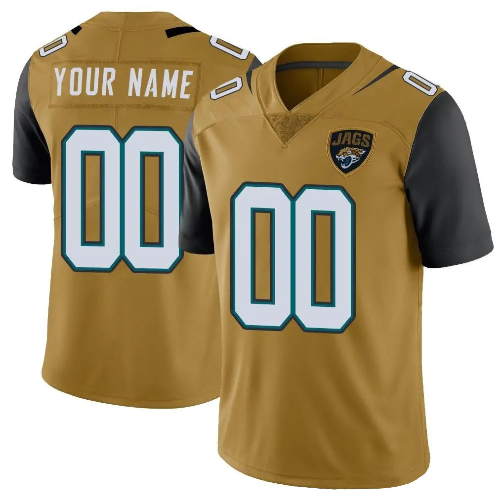 Custom J.Jaguars Gold Vapor Limited Home Game Any Name & Numbers Ldoa Stitched Jerseys