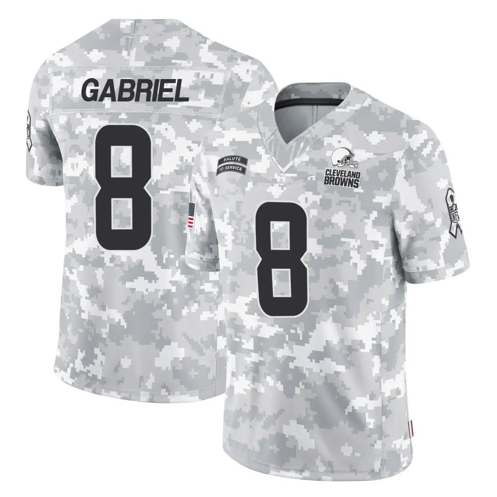 C.Browns #8 Dillon Gabriel Player Arctic Camo Salute to Service Limited Home Game Ldoa Stitched Jerseys