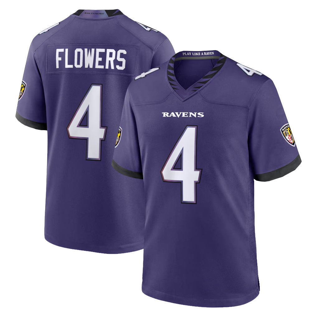 B.Ravens #4 Zay Flowers Player Purple Home Game Ldoa Stitched Jerseys