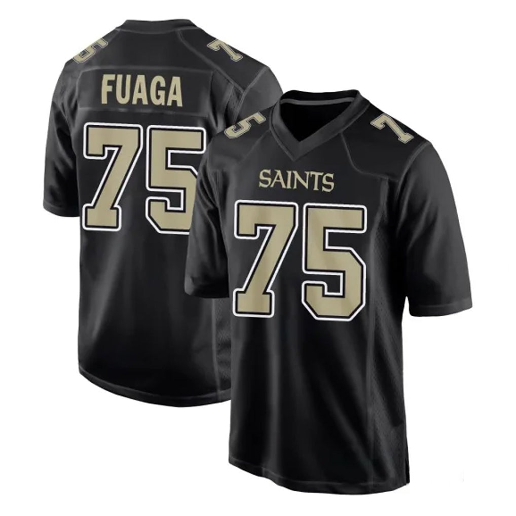 NO.Saints #75 Taliese Fuaga Player Black Carbon Fashion Home Game Ldoa Stitched Jerseys