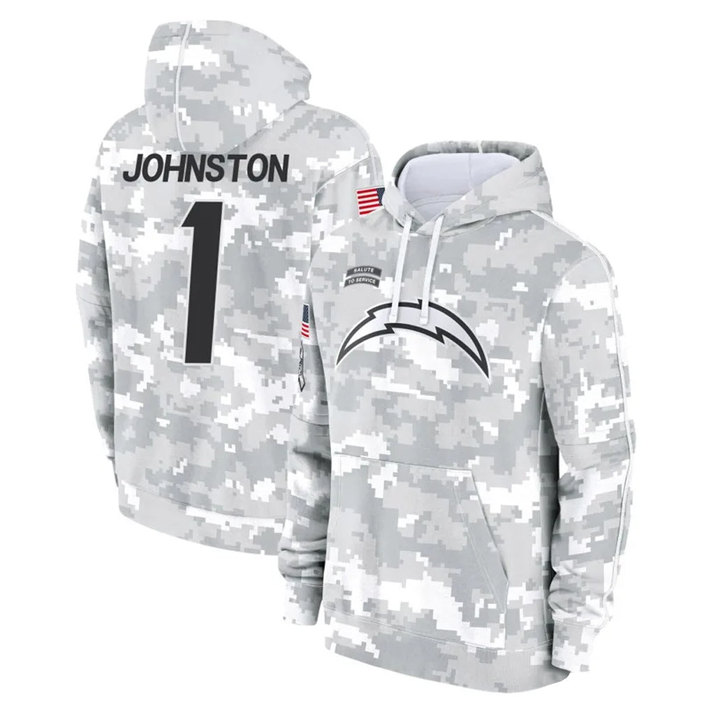 LA.Chargers #1 Quentin Johnston Player Arctic Camo Salute to Service Hoodies Limited Game Ldoa Stitched Jerseys