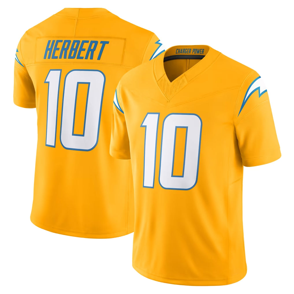 LA.Chargers #10 Justin Herbert Player Gold Limited Vapor F.U.S.E. Home Game Ldoa Stitched Jerseys