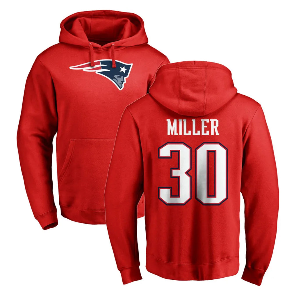 NE.Patriots #30 Jam Miller Player Red LOGO Pullover Hoodies Home Game Ldoa Stitched Jerseys