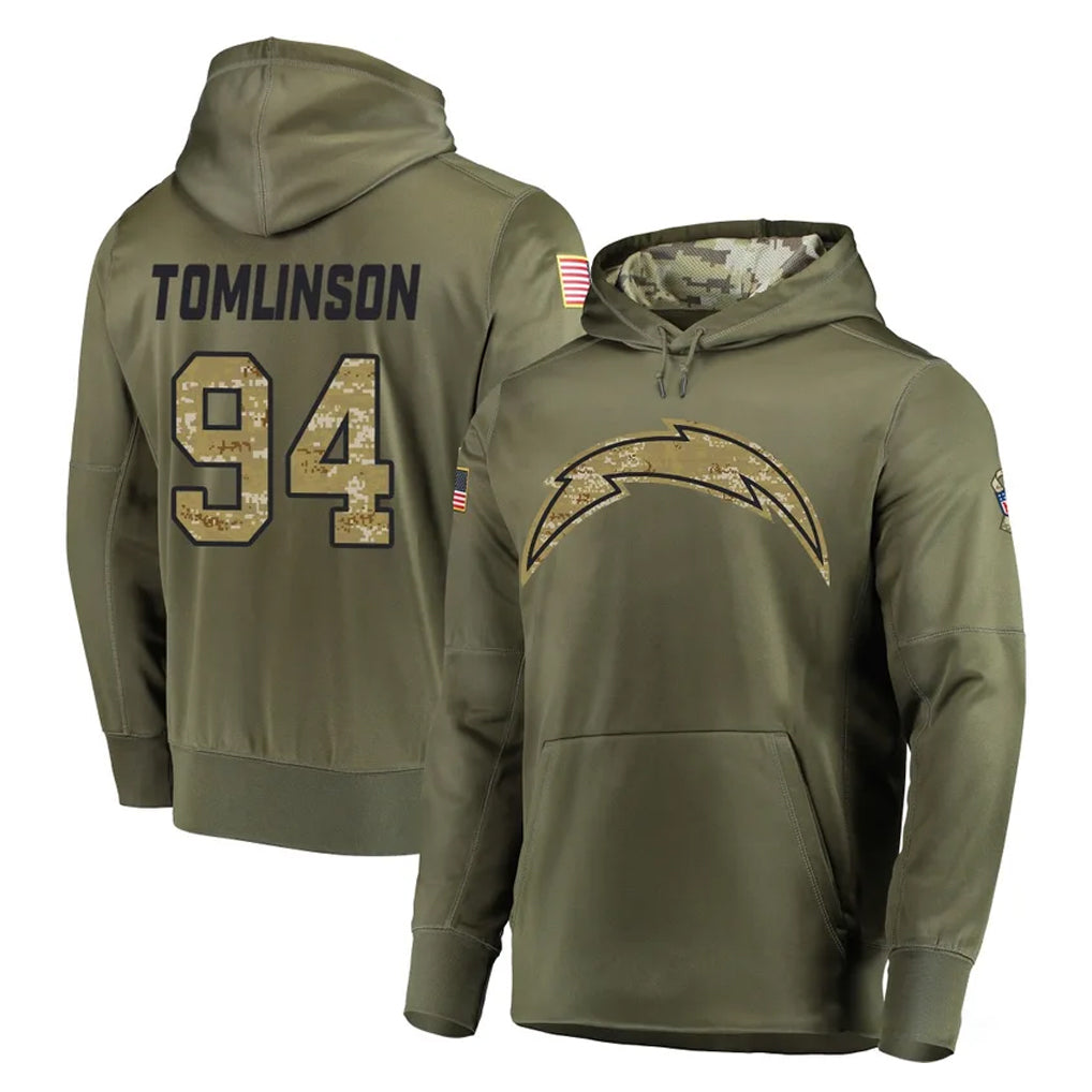 LA.Chargers #94 Dalvin Tomlinson Player Olive Salute to Service Pullover Hoodies Home Game Ldoa Stitched Jerseys