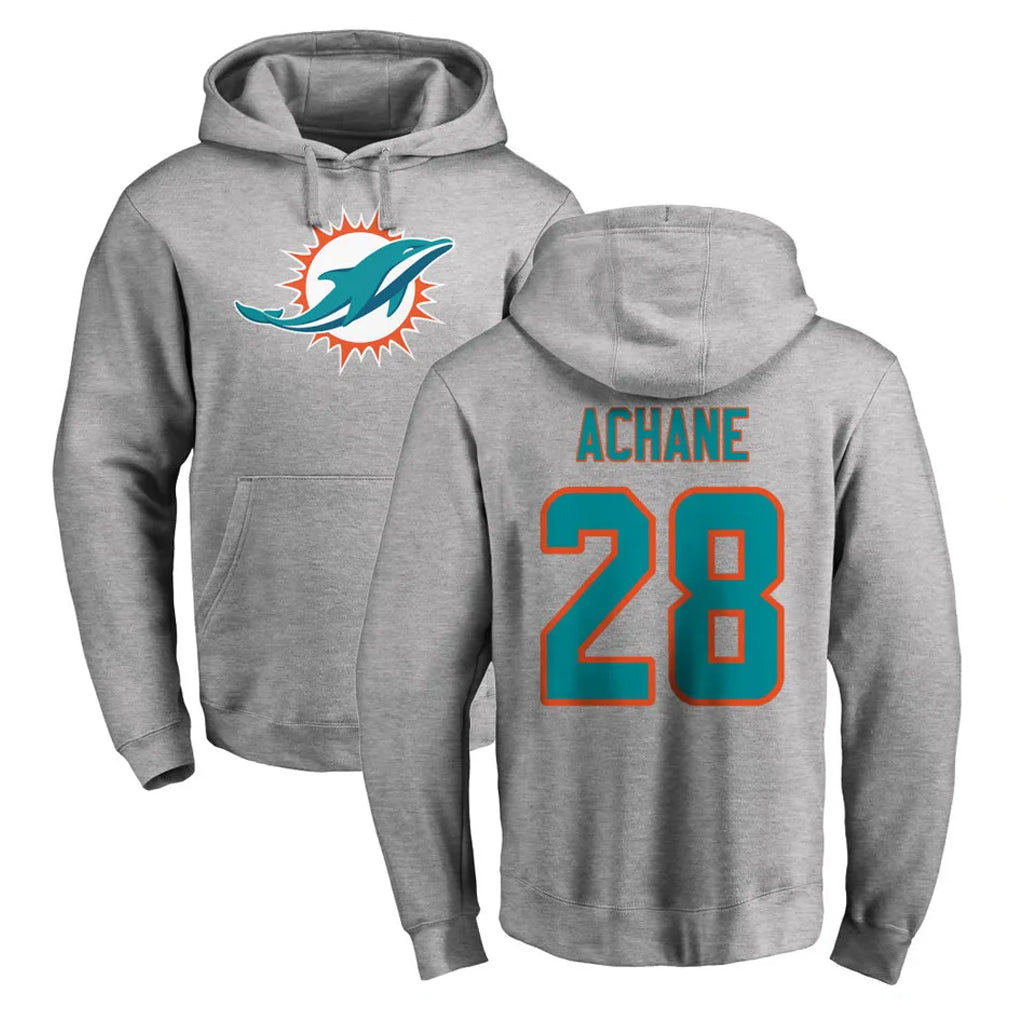 M.Dolphins #28 De'Von Achane Player Gray LOGO Pullover Hoodies Limited Ldoa Stitched Jerseys