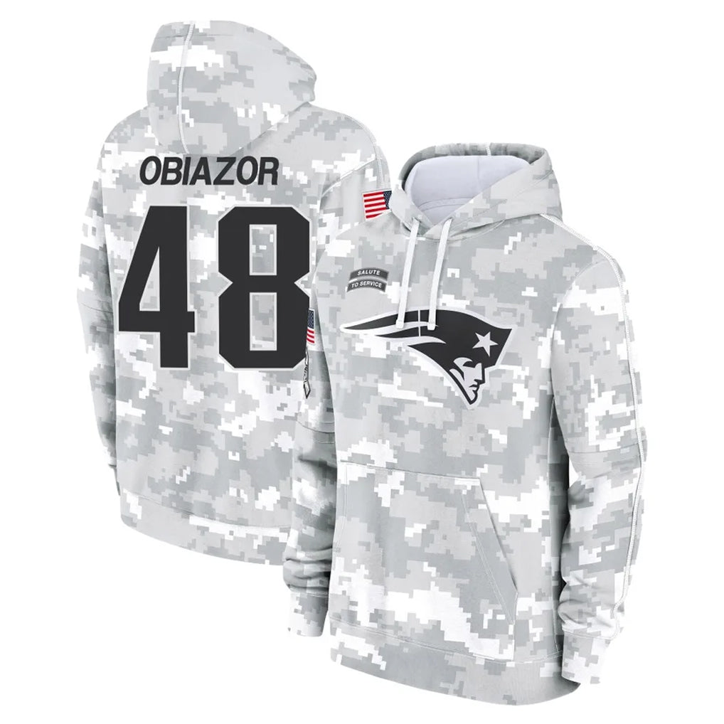 NE.Patriots #48 Namdi Obiazor Player Arctic Camo Salute to Service Pullover Hoodies Limited Game Ldoa Stitched Jerseys