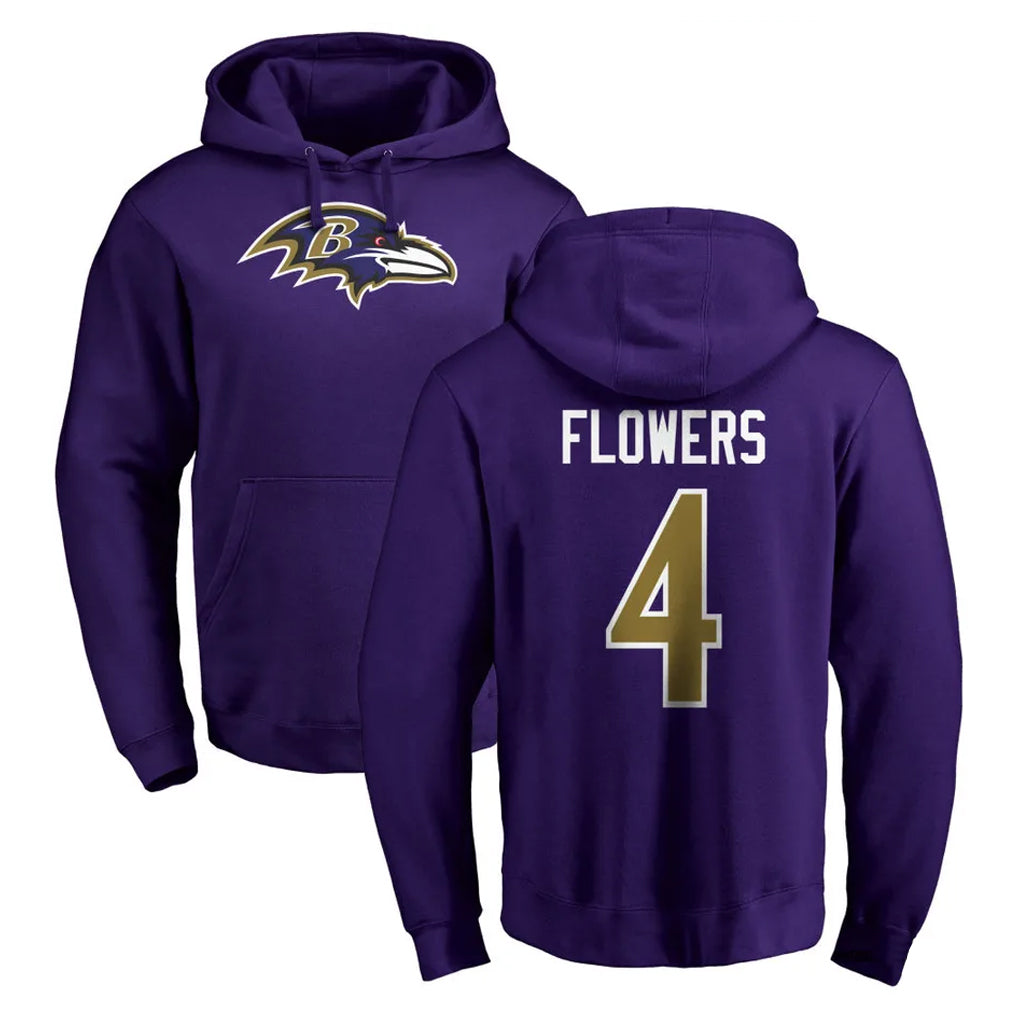 B.Ravens #4 Zay Flowers Player Purple Salute to Service Pullover Hoodie Ldoa Stitched Jerseys