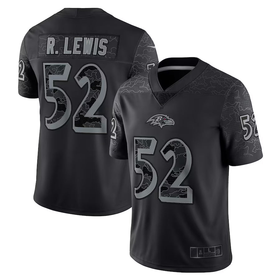B.Ravens #52 Ray Lewis Player Black RFLCTV Limited Ldoa Stitched Jerseys