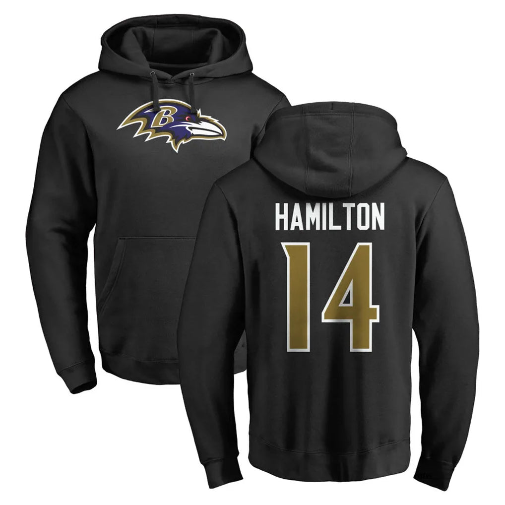 B.Ravens #14 Kyle Hamilton Player Black Pullover Hoodie Ldoa Stitched Jerseys