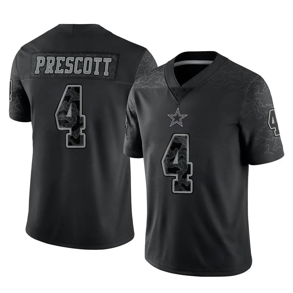 D.Cowboys #4 Dak Prescott Player Black Limited Reflective Home Game Ldoa Stitched Jerseys