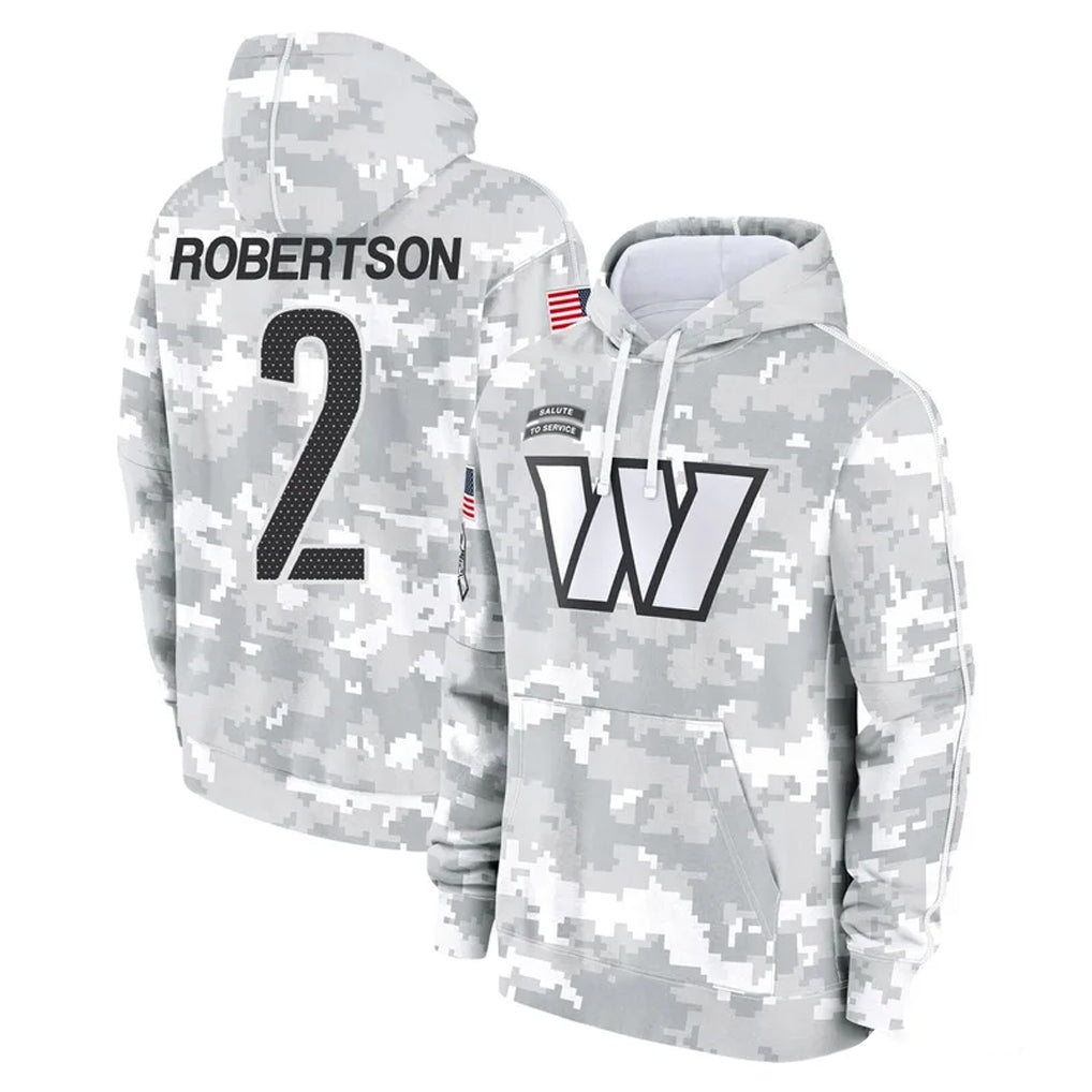 W.Commanders #2 Amik Robertson Player Arctic Camo Limited Salute to Service Pullover Hoodies Game Ldoa Stitched Jerseys