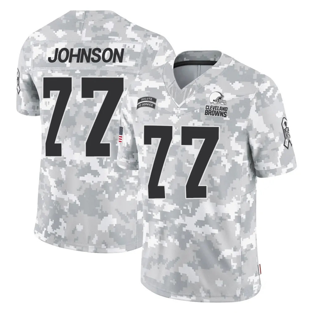 C.Browns #77 Zion Johnson Player Arctic Camo Salute to Service Limited Home Game Ldoa Stitched Jerseys