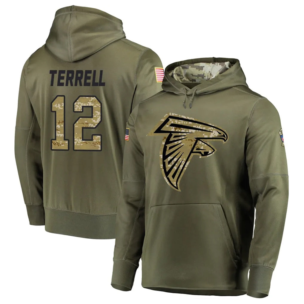 A.Falcons #12 Avieon Terrell Player Olive Salute to Service Club Fleece Hoodie Ldoa Stitched Jerseys