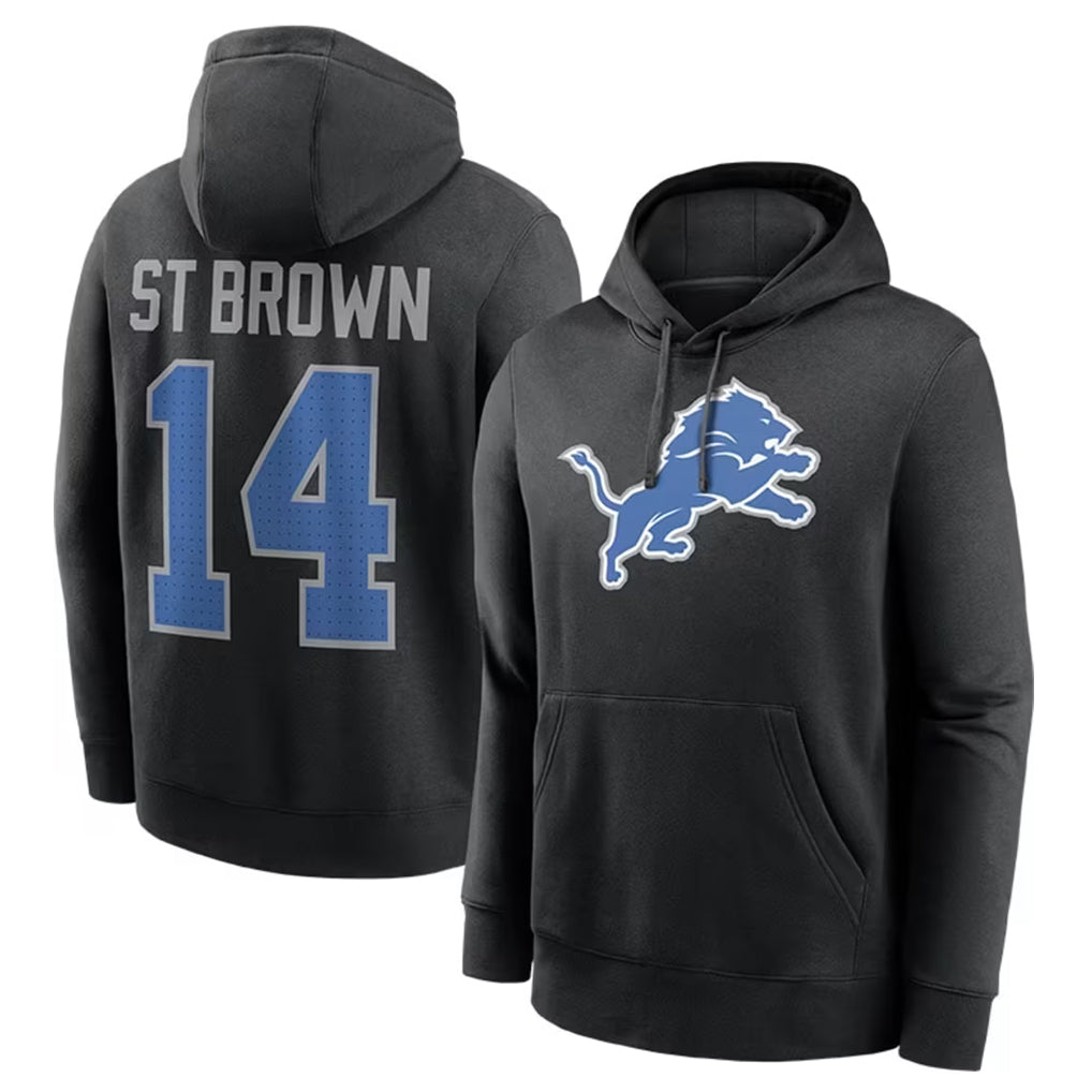 D.Lions #14 Amon-Ra St. Brown Player Black Pullover Hoodies Limited Game Ldoa Stitched Jerseys