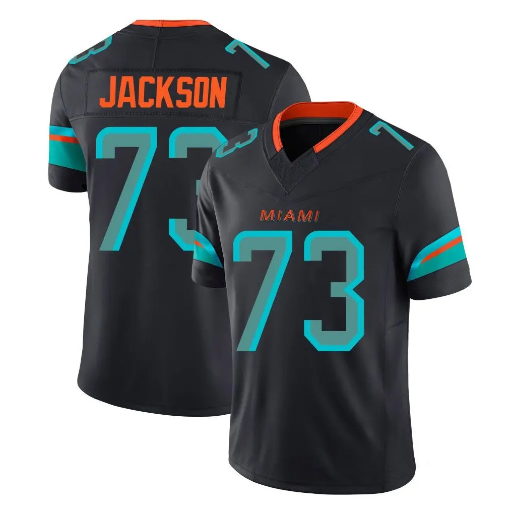 M.Dolphins #73 Austin Jackson Player Black Limited Pitch Rivalries Collection Home Game Ldoa Stitched Jerseys
