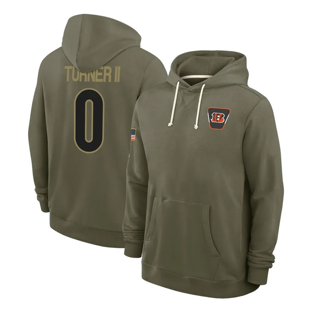 C.Bengals #0 DJ Turner II Player Olive Salute to Service Pullover Hoodies Limited Ldoa Stitched Jerseys