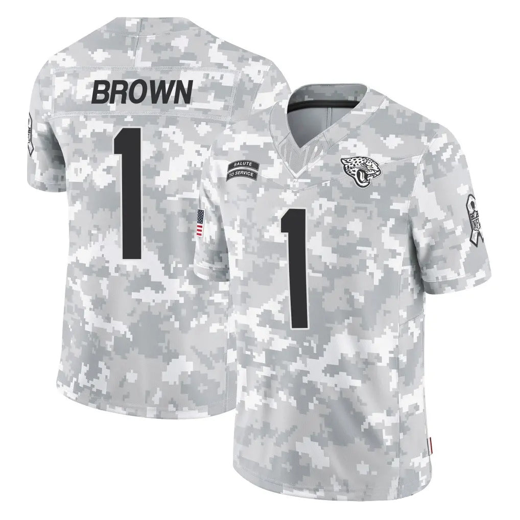 J.Jaguars #1 Montaric Brown Player Arctic Camo Salute To Service Limited Game Ldoa Stitched Jerseys