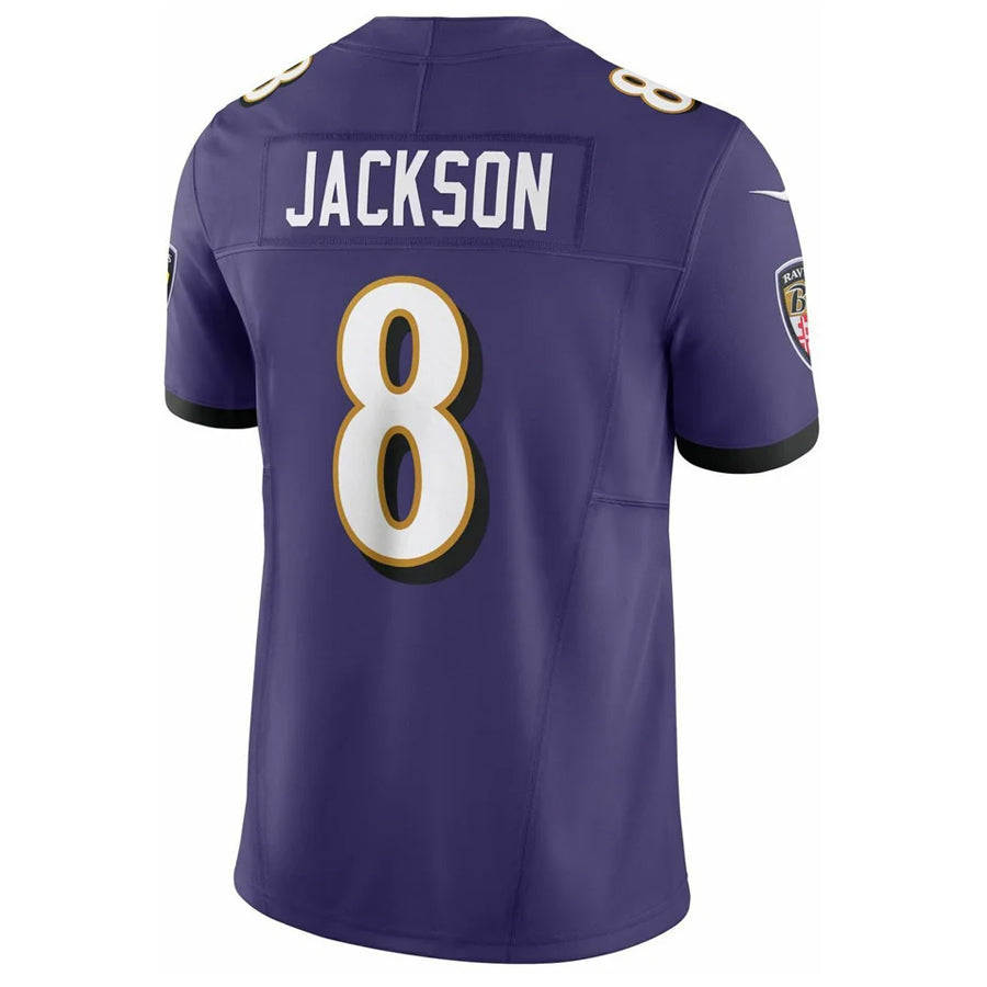 B.Ravens #8 Lamar Jackson Player Vapor F.U.S.E. Limited Purple Ldoa Stitched Jerseys