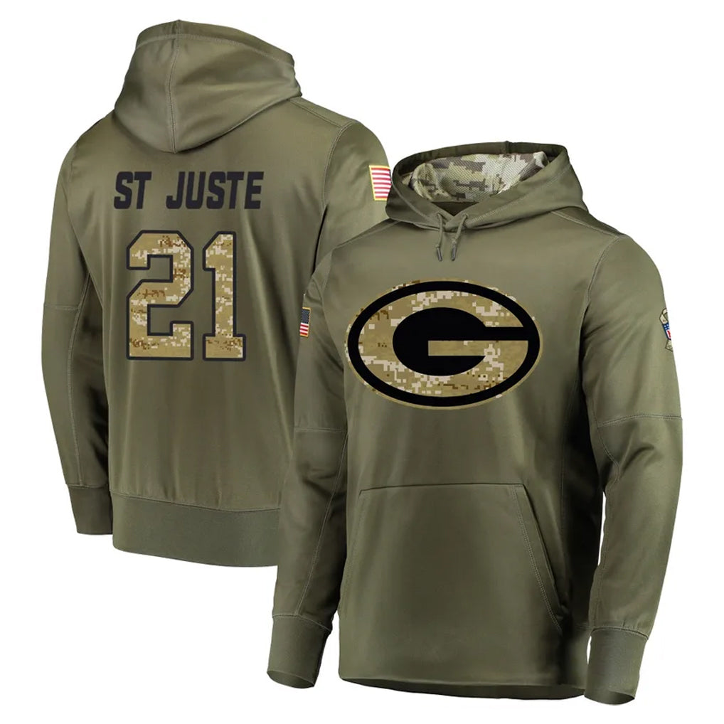 GB.Packers #21 Benjamin St-Juste Player Olive Salute to Service Pullover Hoodies Home Game Ldoa Stitched Jerseys