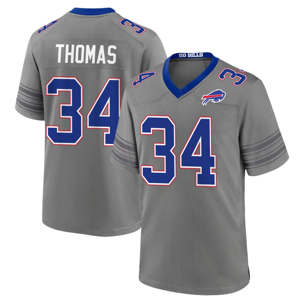 B.Bills #34 Thurman Thomas Player Gray Nickel City Home Game Xdoa Stitched Jerseys