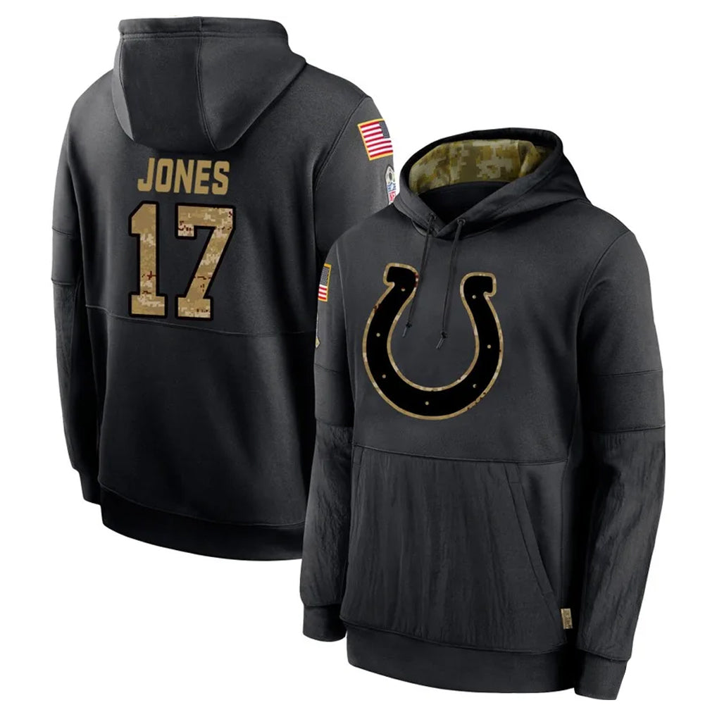 IN.Colts #17 Daniel Jones Player Black Salute to Service Hoodies Limited Game Ldoa Stitched Jerseys